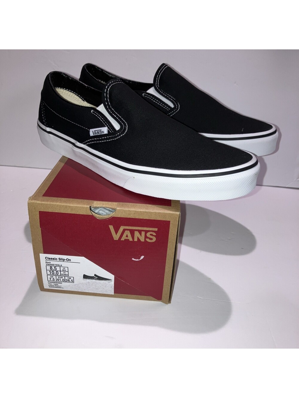 Vans Classic Slip On 'Black White' Canvas Shoes VN000EYEBLK Men's Size 8.5 NEW